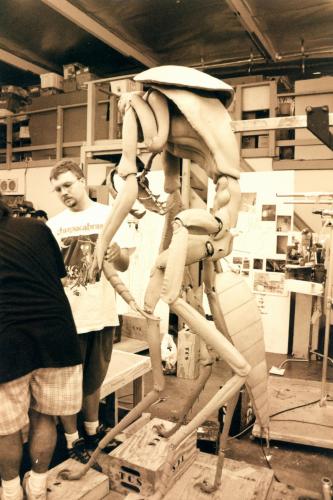 The sculpting crew works on the Mimic sculpture.