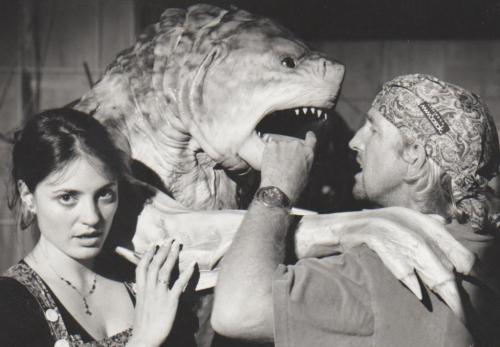 Beth Hathaway and Crash McCreery support the Monster on set.