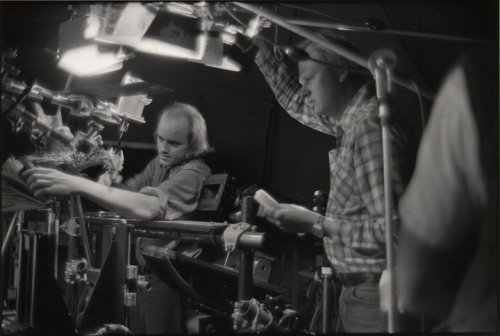 Preparing the 'walking' Dragon for filming.